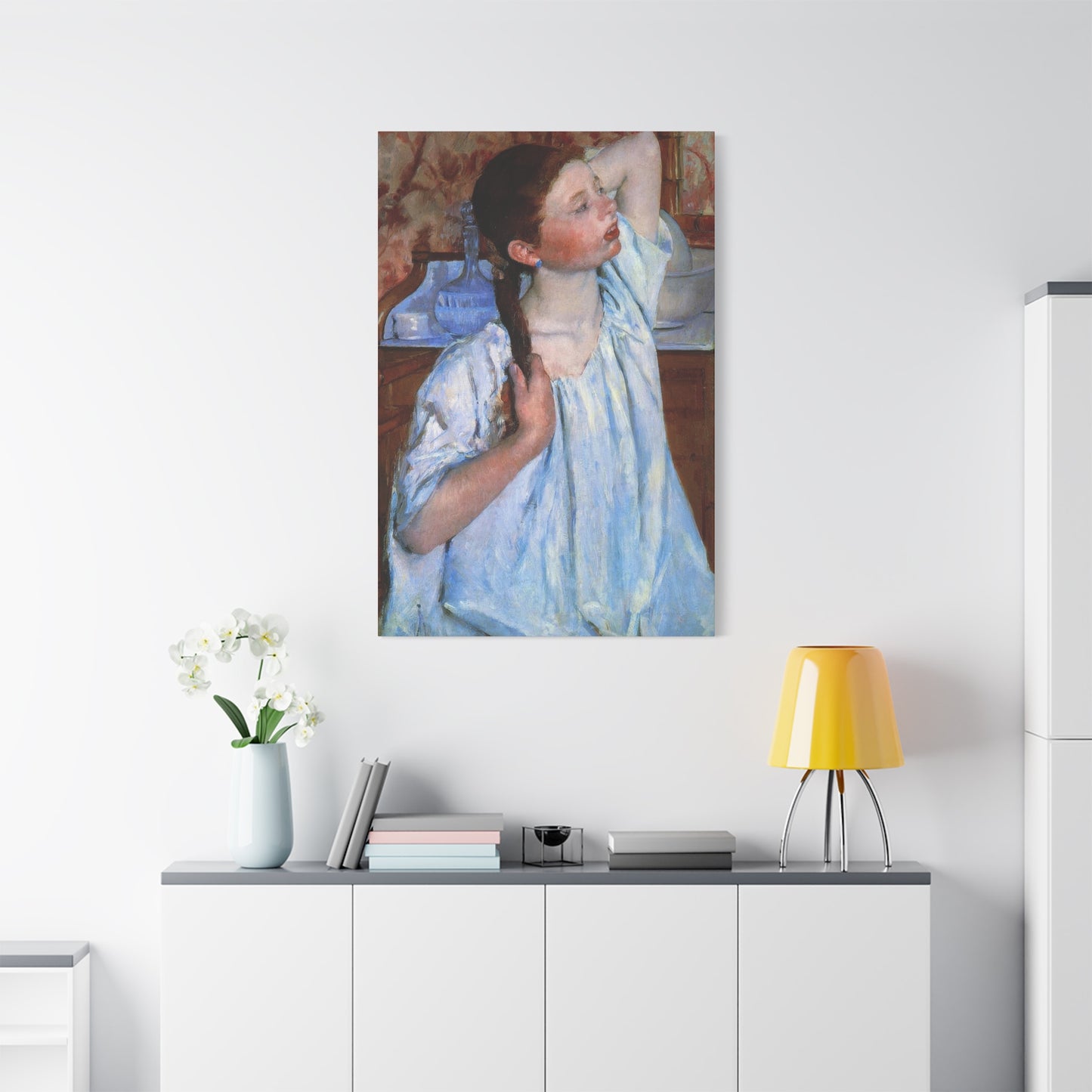 Girl Arraigning Her Hair Impression Wall Art & Canvas Prints