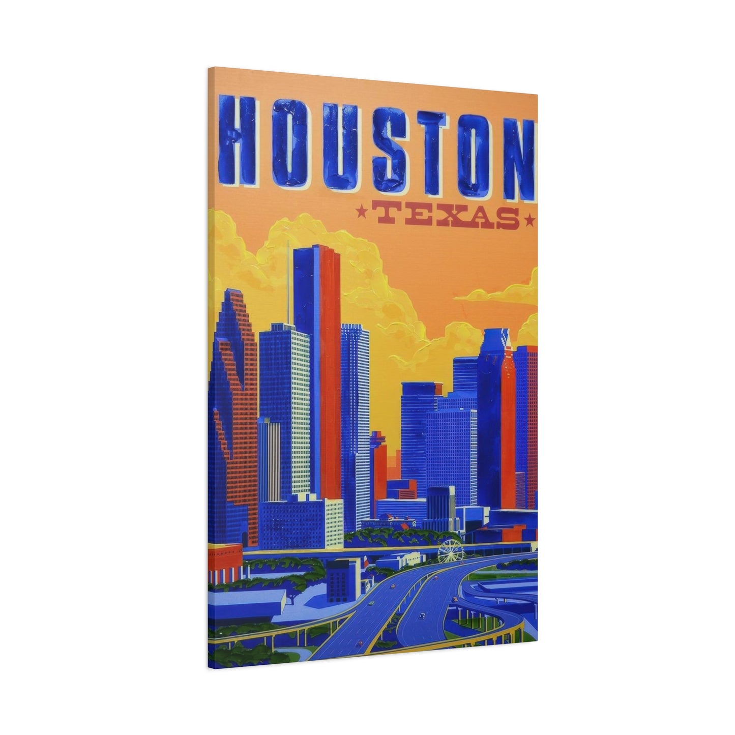 Houston Skyline Blue Yellow Wall Art & Canvas Prints
