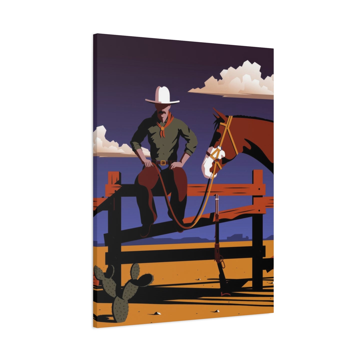 Horse Cowboy On Fence Wall Art & Canvas Prints