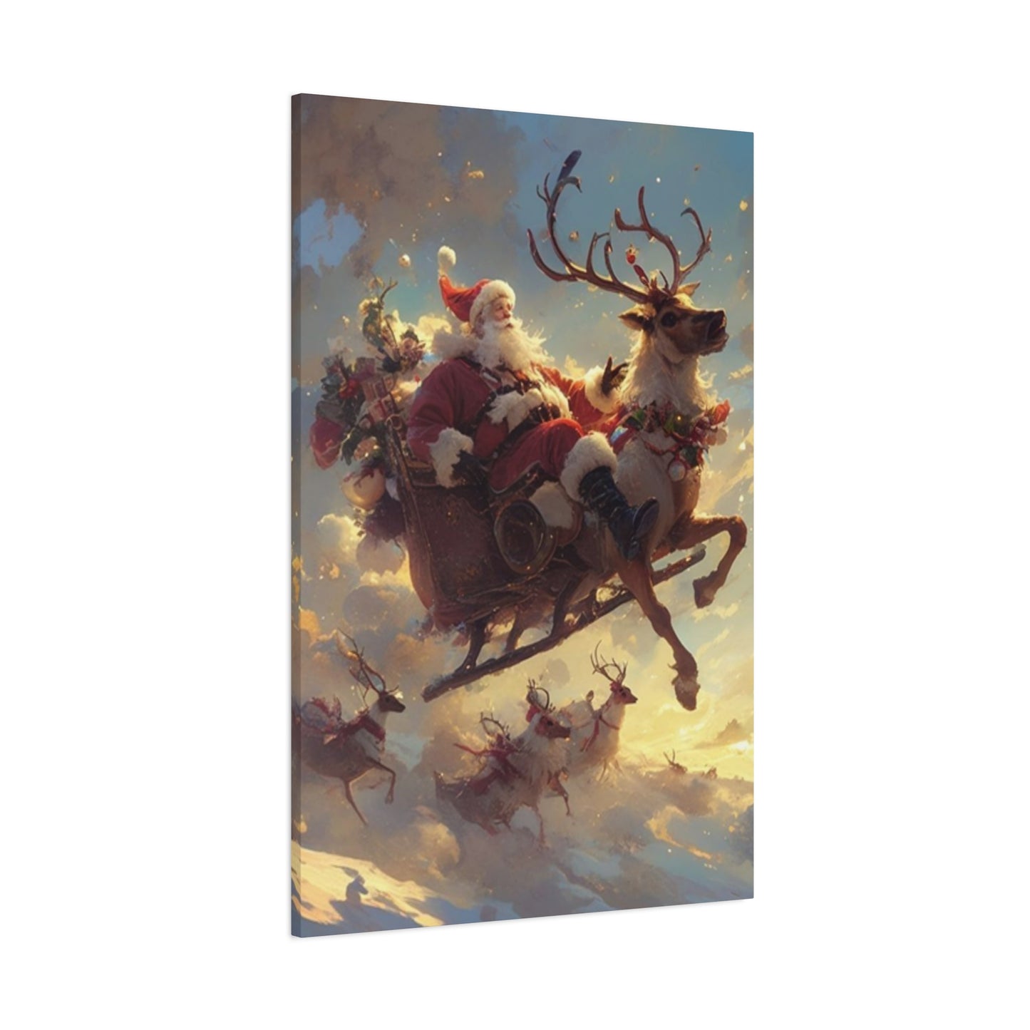 Santa Claus And Reindeer Flying Wall Art & Canvas Prints