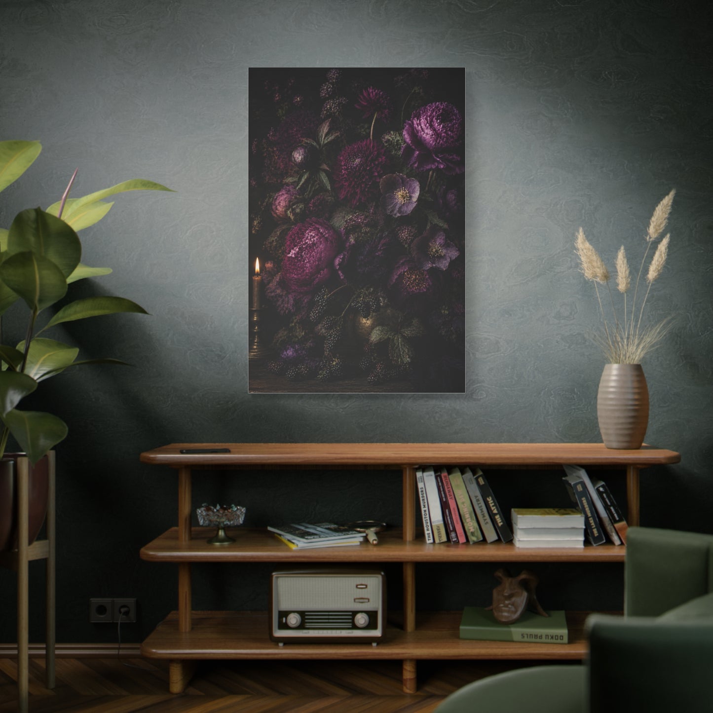 Dark Floral Still Life Candlelight Wall Art & Canvas Print