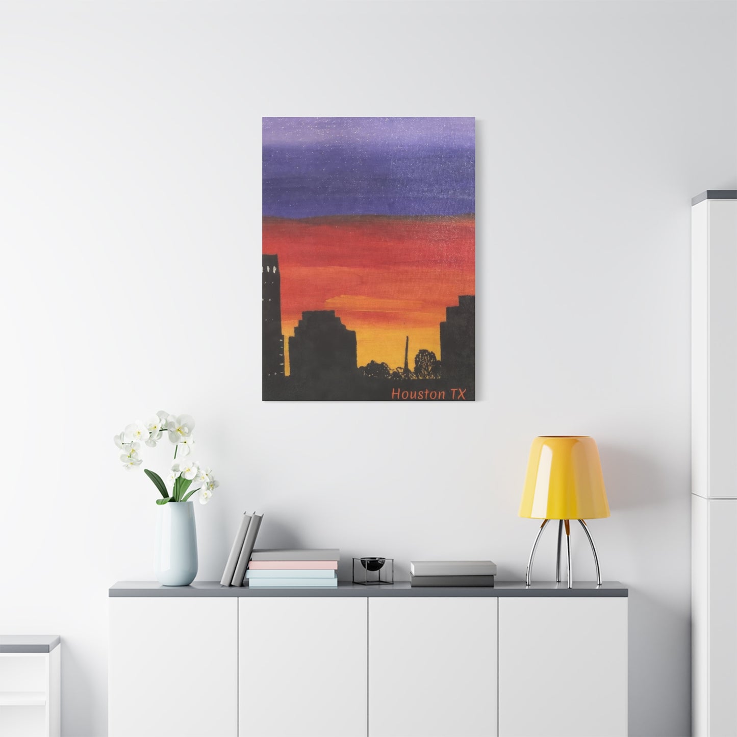 Houston Skyline Yellow Orange Violet Wall Art & Canvas Prints