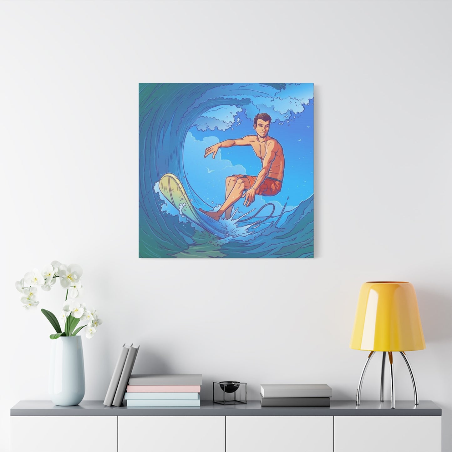 Wave Surfing Drawing Wall Art & Canvas Prints
