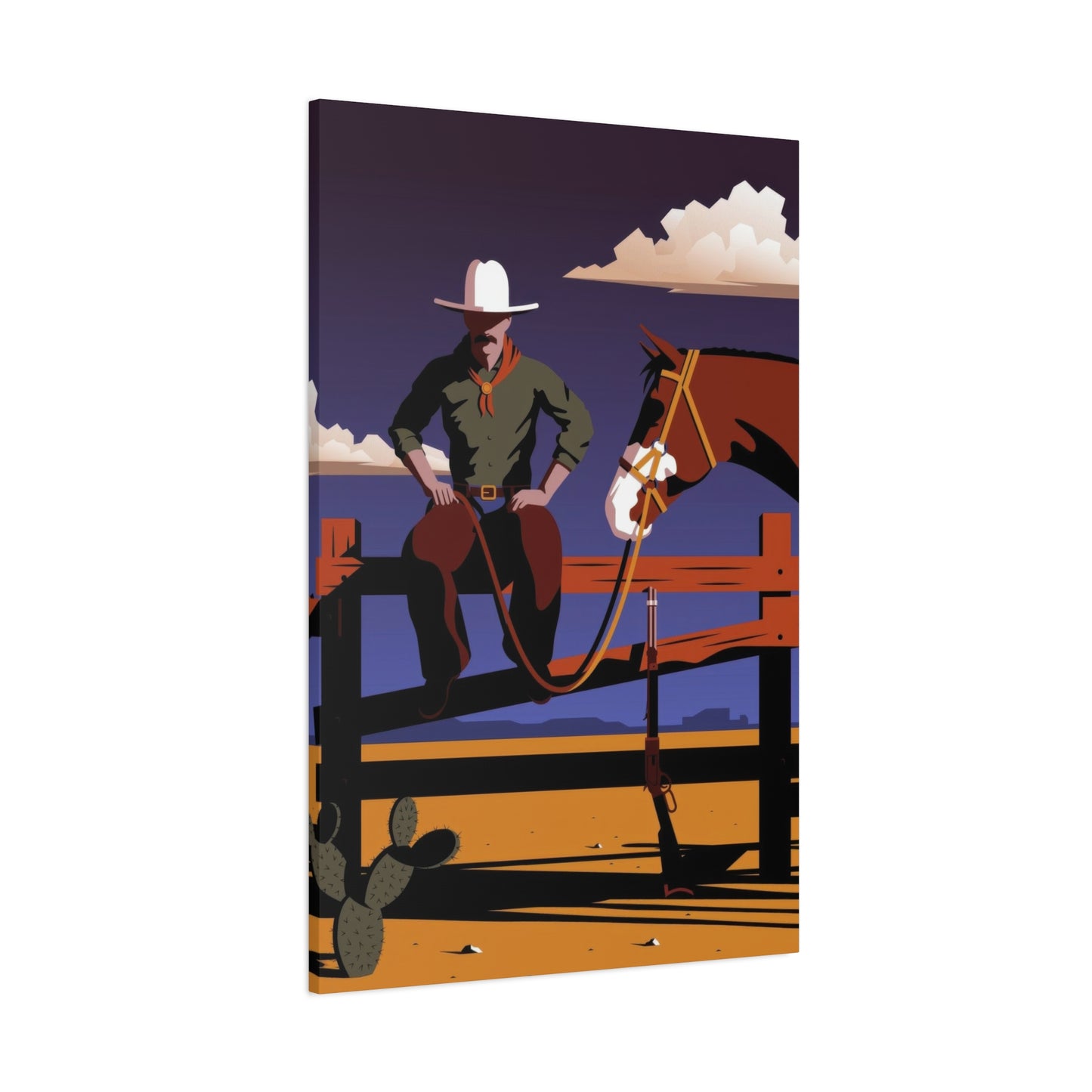 Horse Cowboy On Fence Wall Art & Canvas Prints