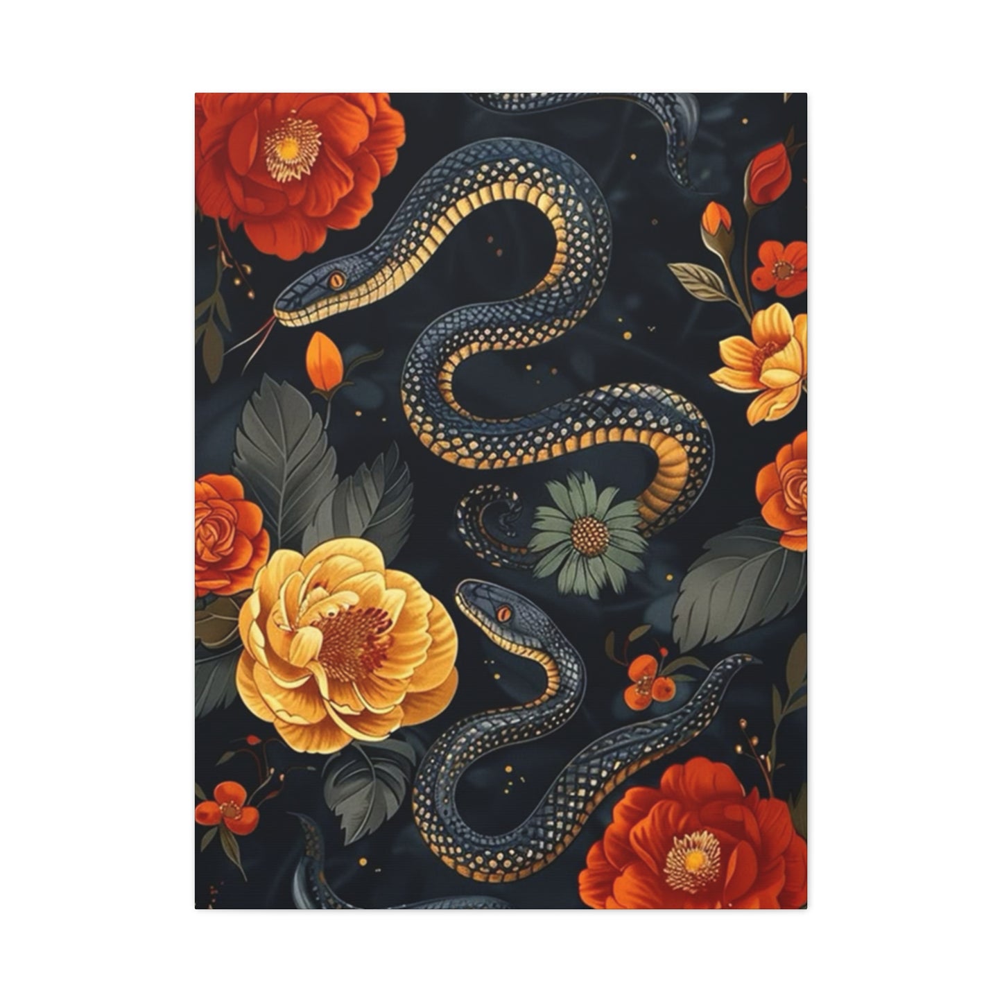 Black Cobra And Flower Heads Wall Art & Canvas Prints