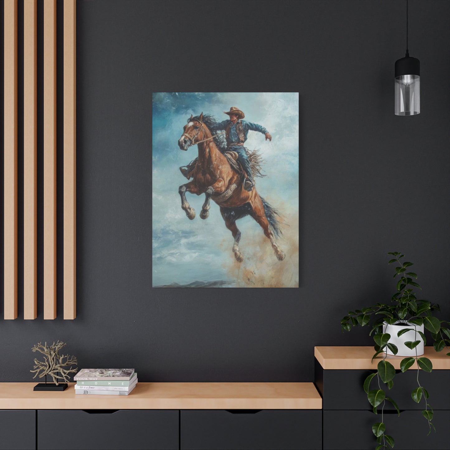Cowboy On Jumping Horse 2 Wall Art & Canvas Prints