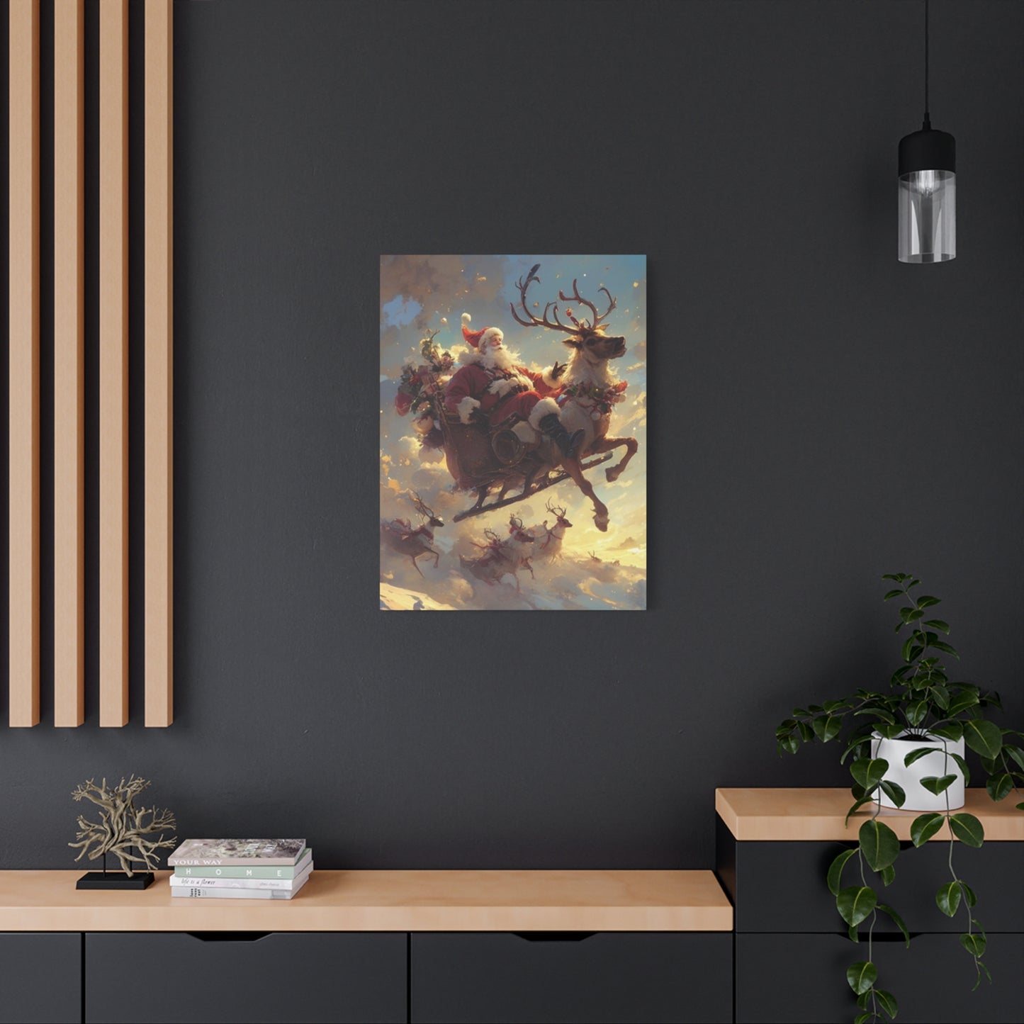 Santa Claus And Reindeer Flying Wall Art & Canvas Prints