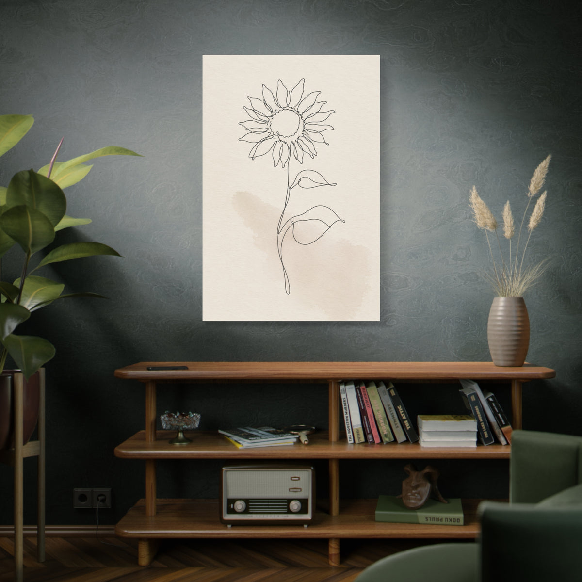 Minimal Line Art Sunflower Wall Art & Canvas Print