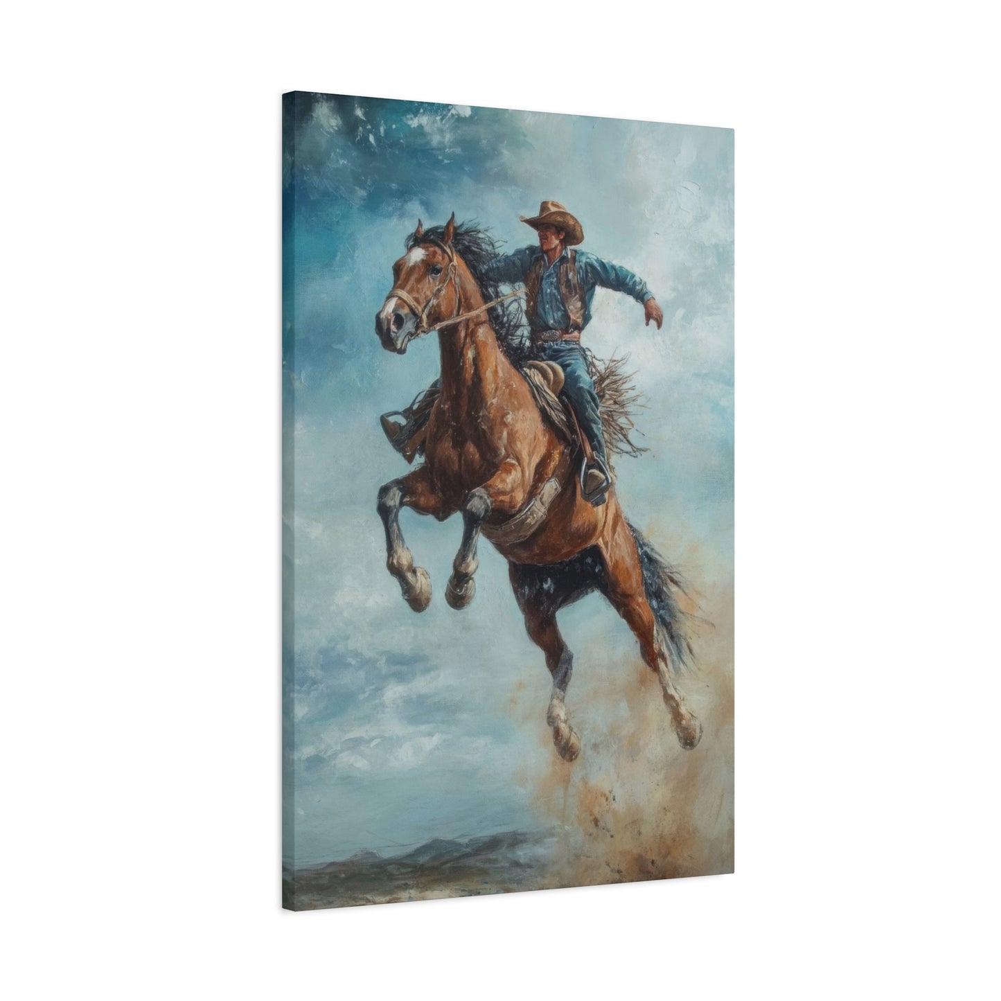 Cowboy On Jumping Horse 2 Wall Art & Canvas Prints