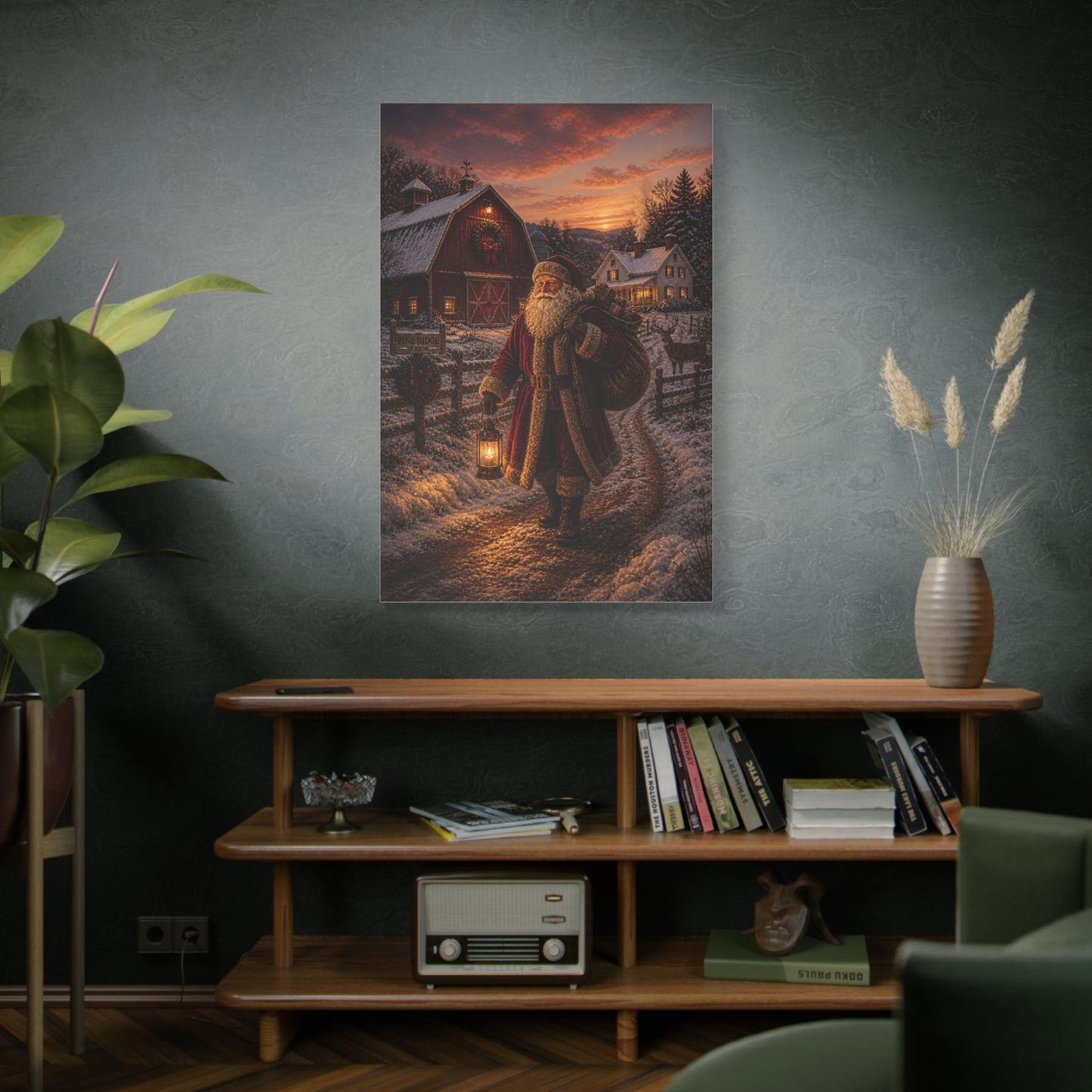 Rustic Farmhouse Santa at Dusk Wall Art & Canvas Print