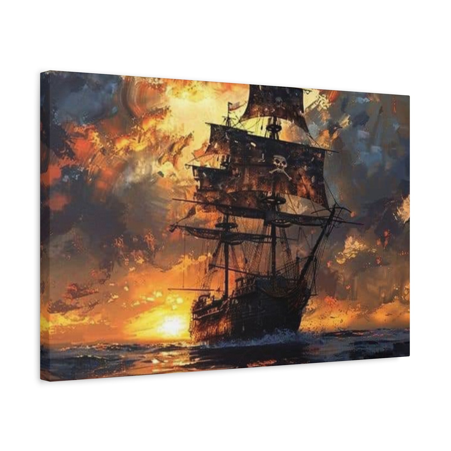 Ship In Sea With Sunset Wall Art & Canvas Prints