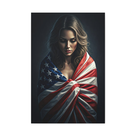 Woman Draped in American Flag Reflection Wall Art & Canvas Prints