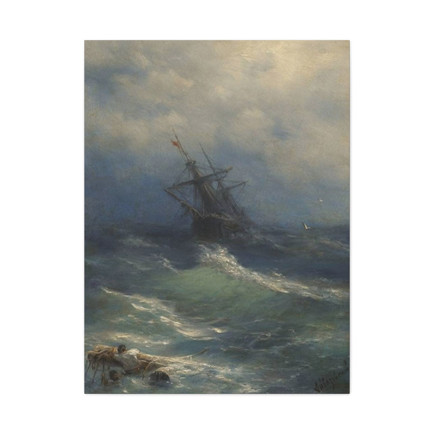 Black Sailing Ship At Waves Wall Art & Canvas Prints