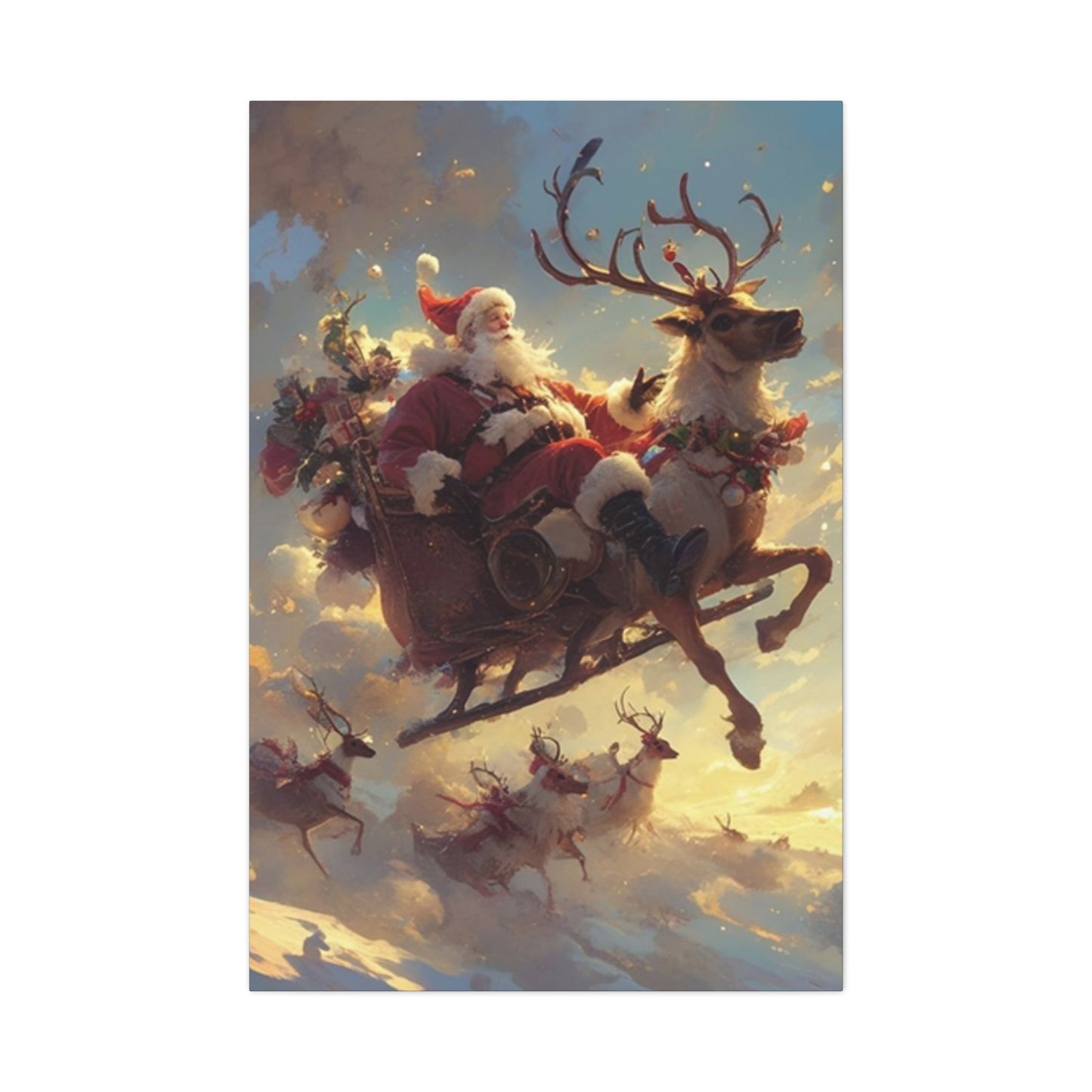 Santa Claus And Reindeer Flying Wall Art & Canvas Prints