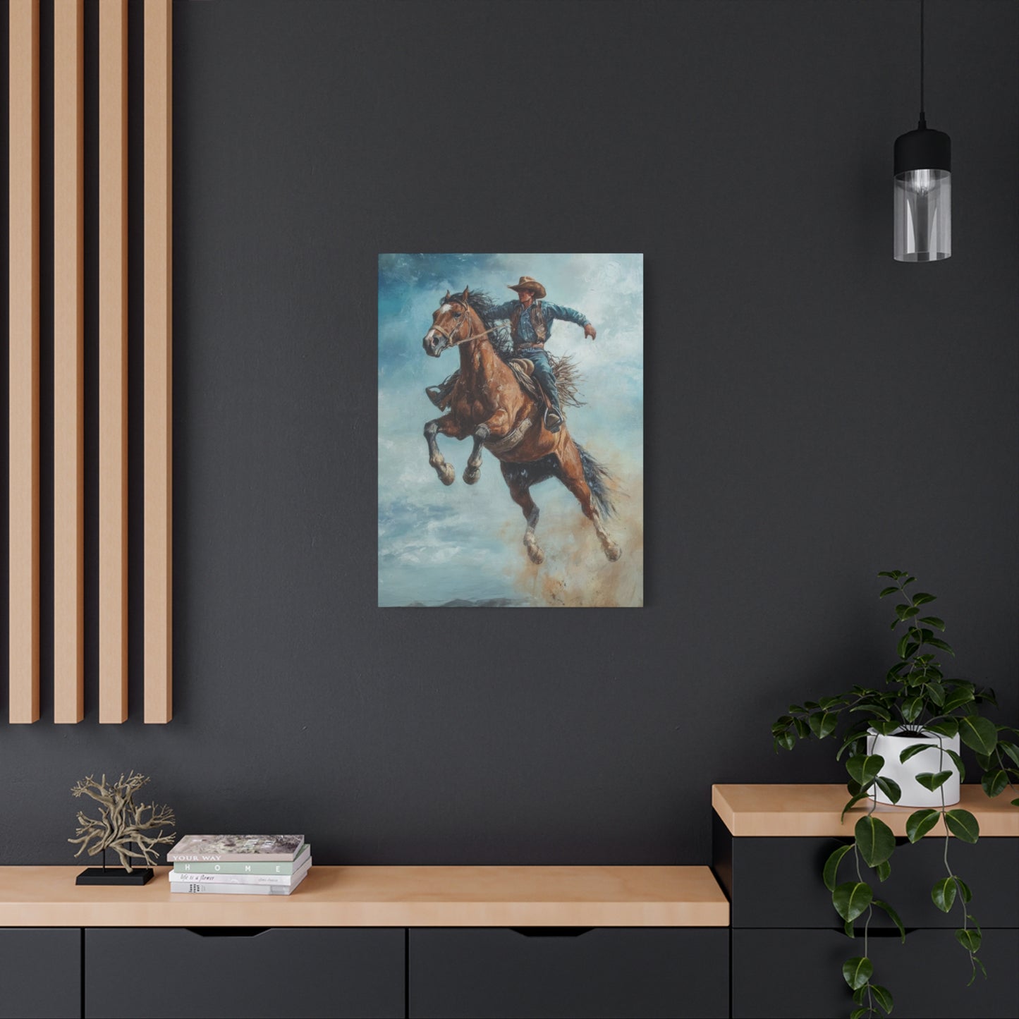 Cowboy On Jumping Horse 2 Wall Art & Canvas Prints