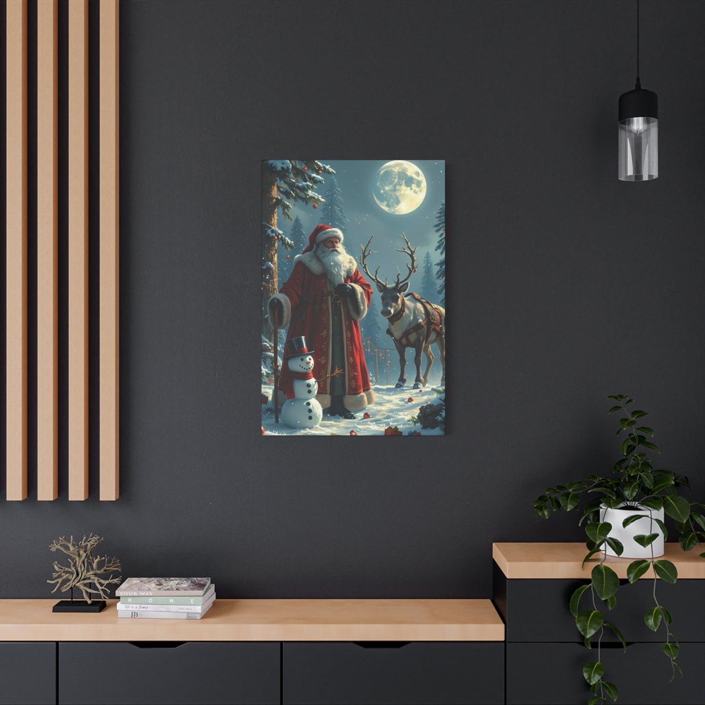 Santa Claus And Reindeer In Snow Wall Art & Canvas Prints
