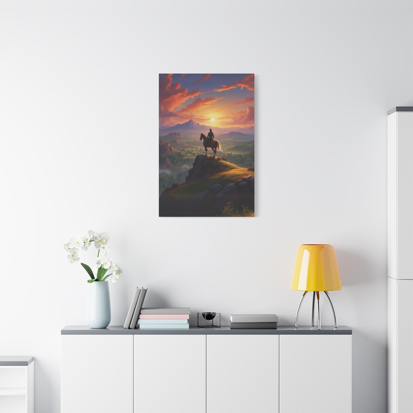 Cowboy At Hill Edge Sunset Wall Art & Canvas Prints