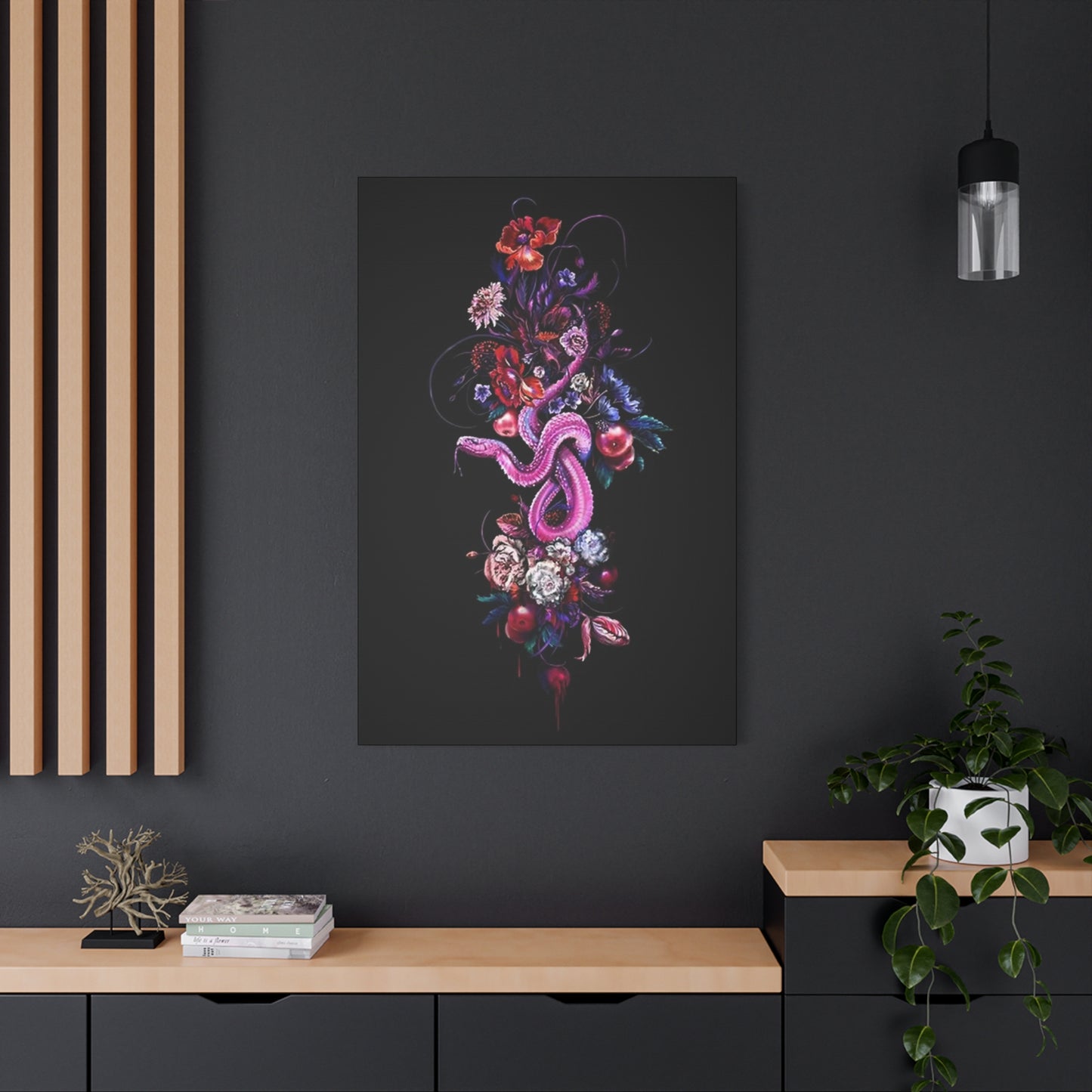Pink Snake And Flowers Wall Art & Canvas Prints