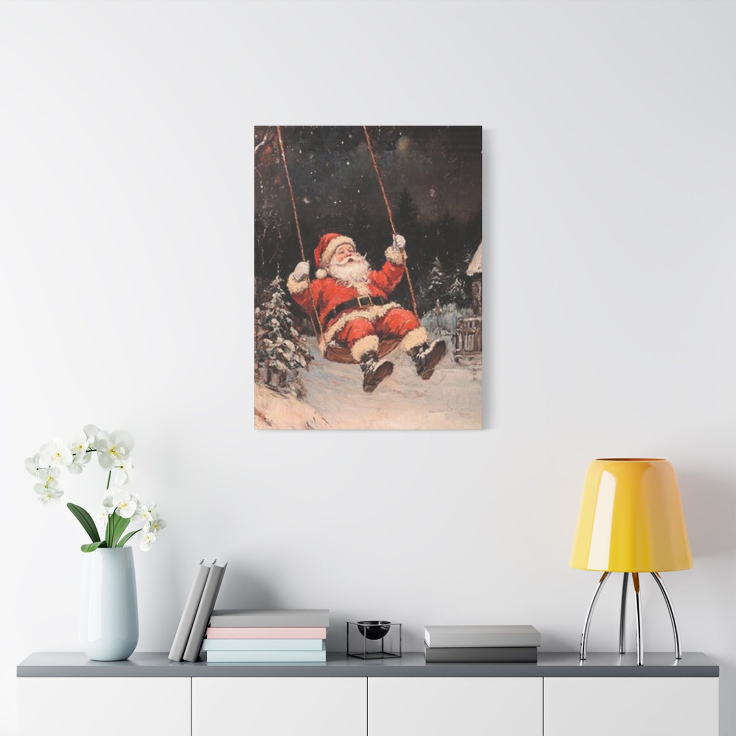 Santa Claus Swinging Painting Wall Art & Canvas Prints