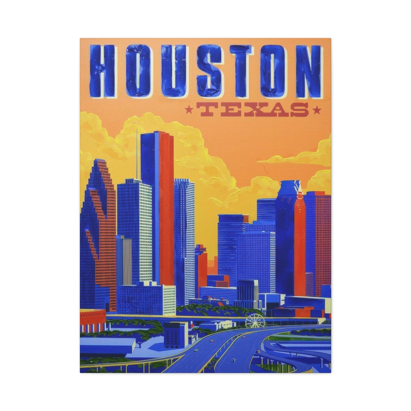 Houston Skyline Blue Yellow Wall Art & Canvas Prints