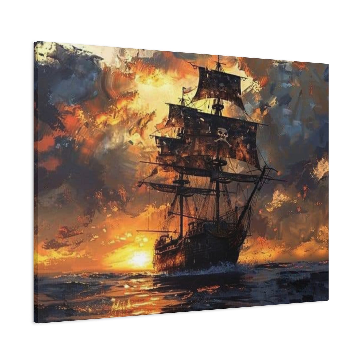 Ship In Sea With Sunset Wall Art & Canvas Prints