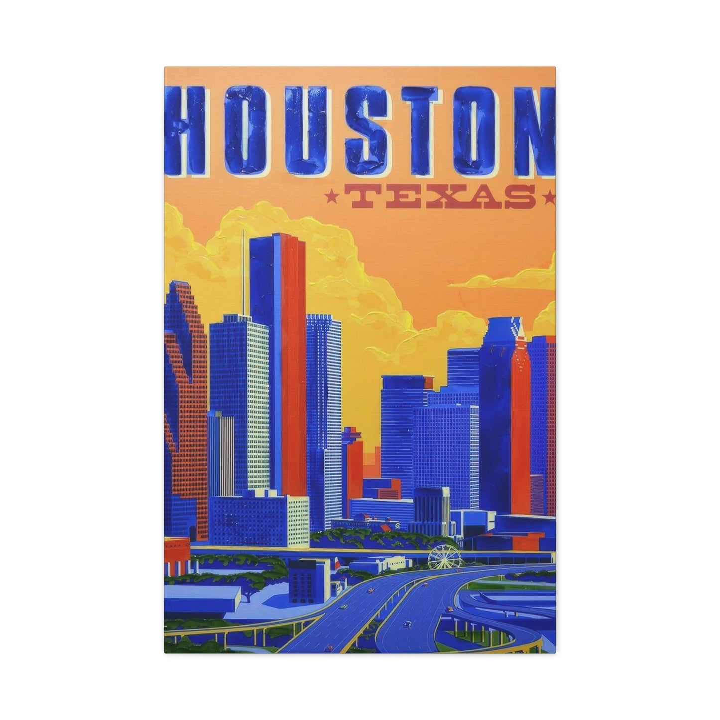 Houston Skyline Blue Yellow Wall Art & Canvas Prints