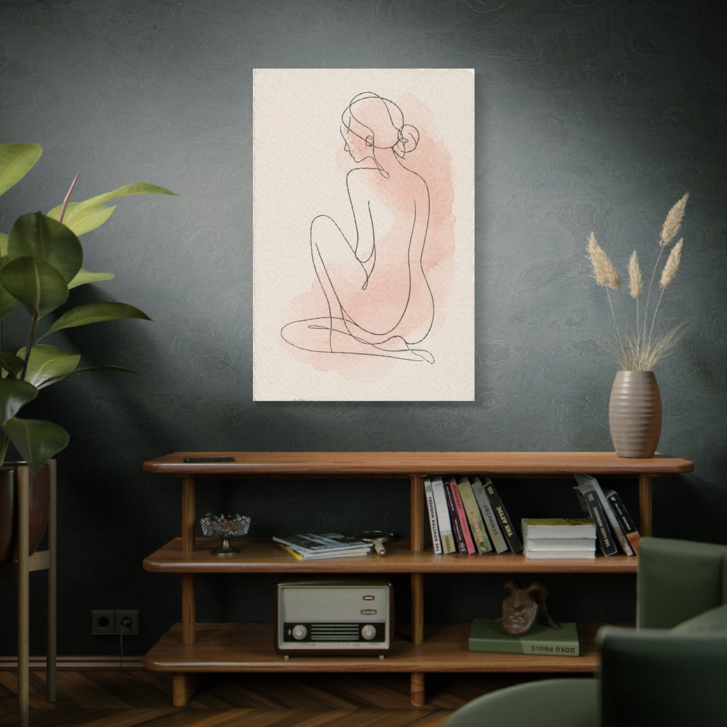 Minimal Blush Line Figure Wall Art & Canvas Print