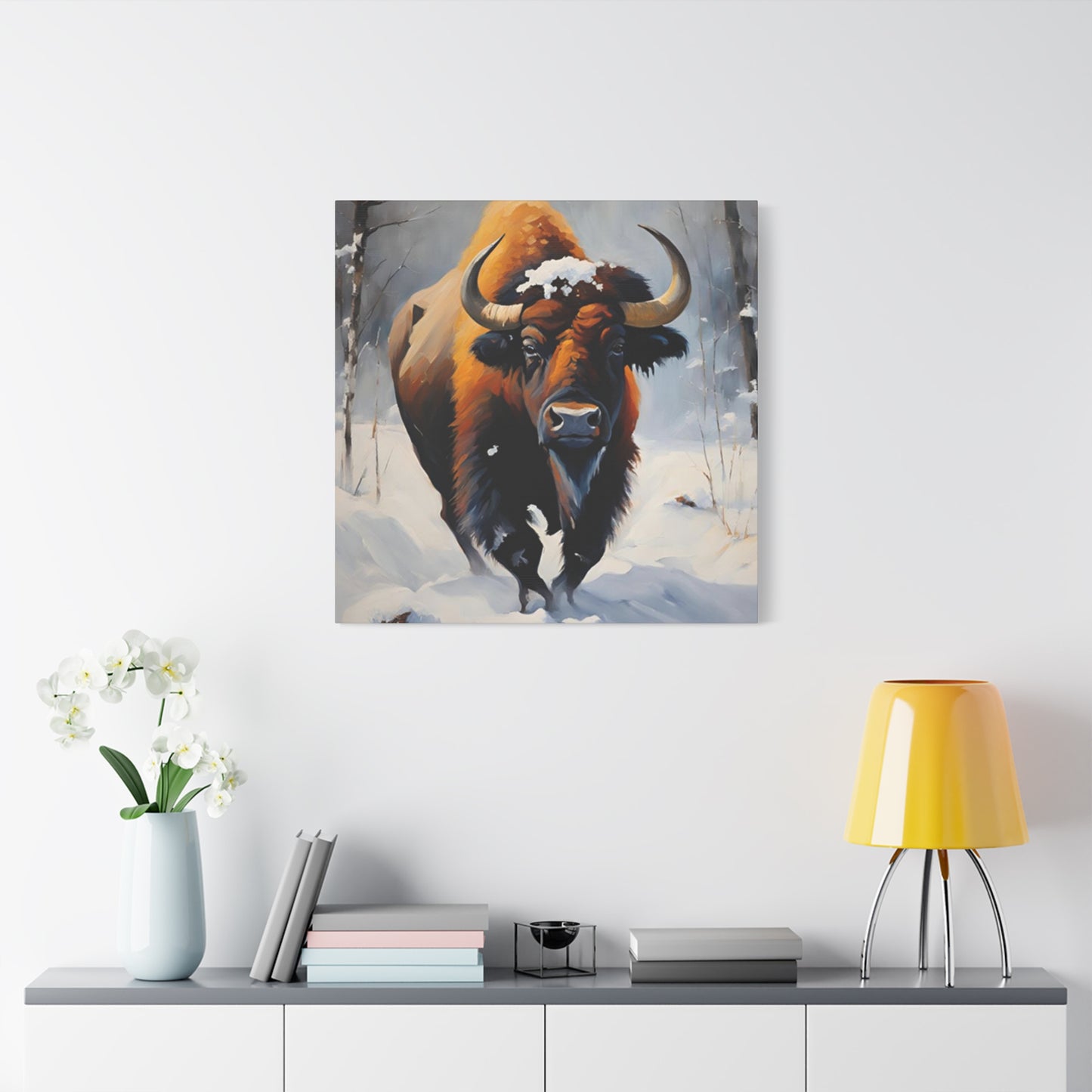 Bull In Snow Painting Wall Art & Canvas Prints