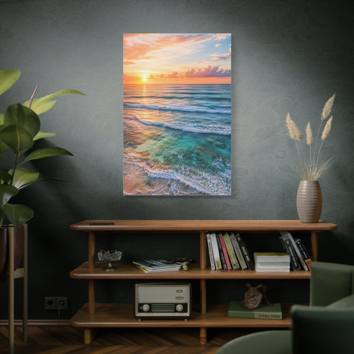 Golden Sunrise Ocean Horizon Scene Wall Art & Canvas Print