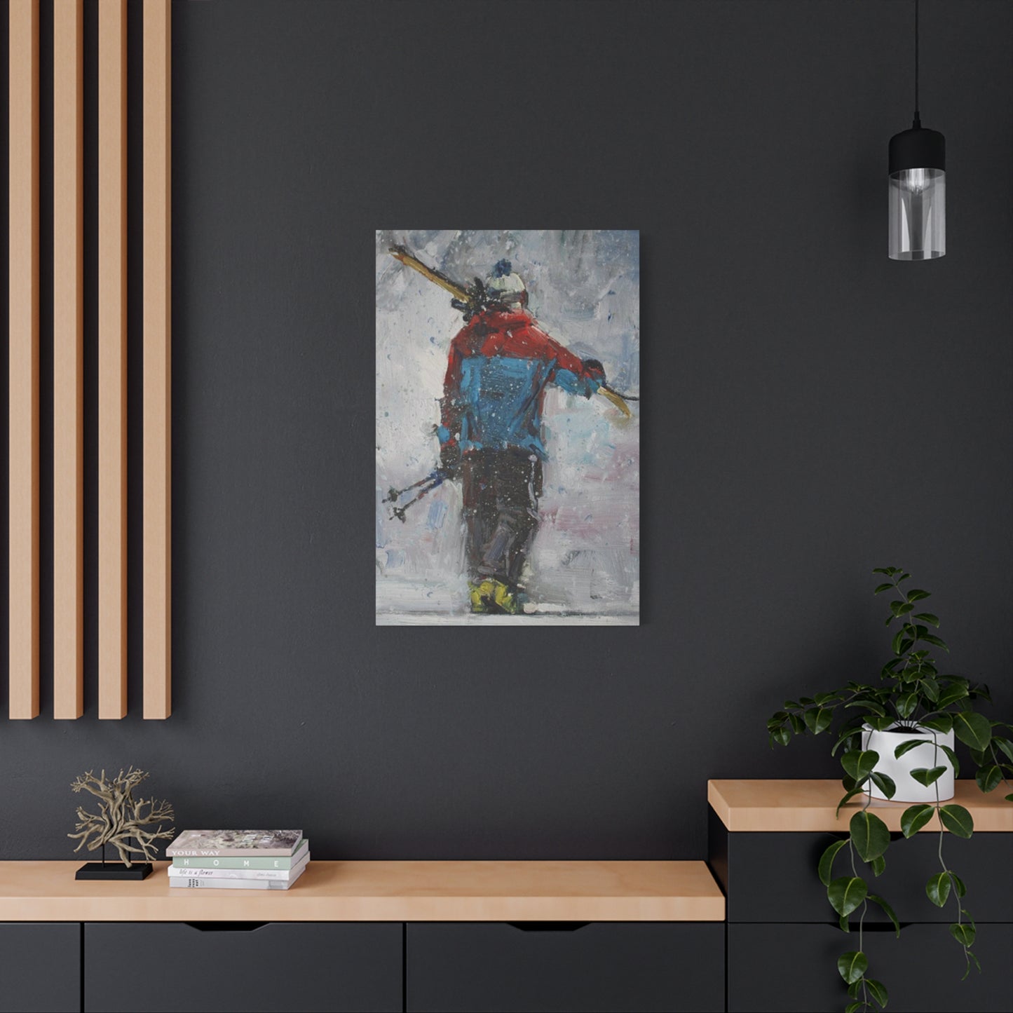 Skier With Ski Board Wall Art & Canvas Prints