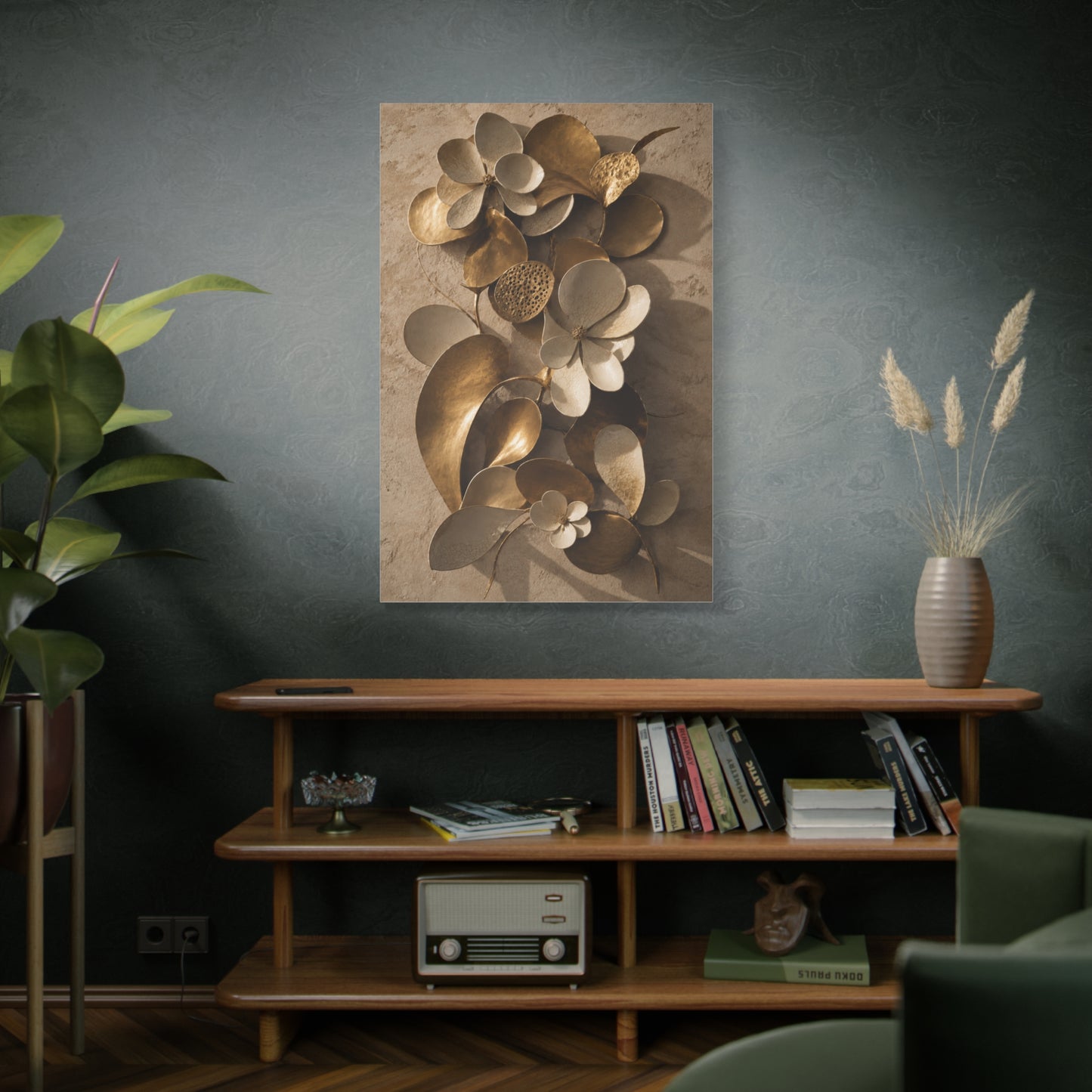 Brass and Ceramic Floral Relief Wall Art & Canvas Print
