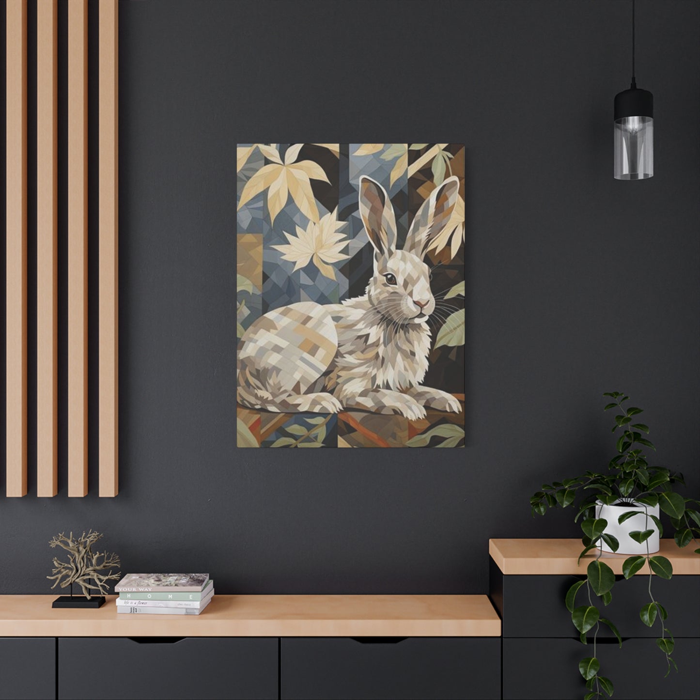 White Abstract Rabbit Painting Wall Art & Canvas Prints