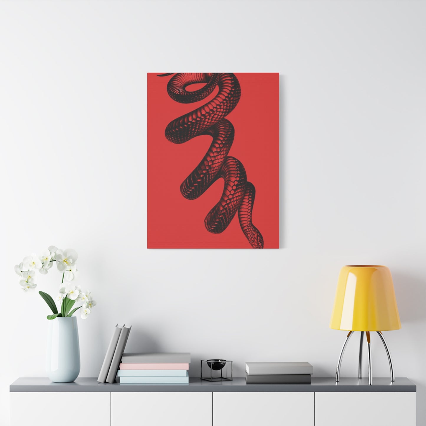 Snake On Red Wall Art & Canvas Prints