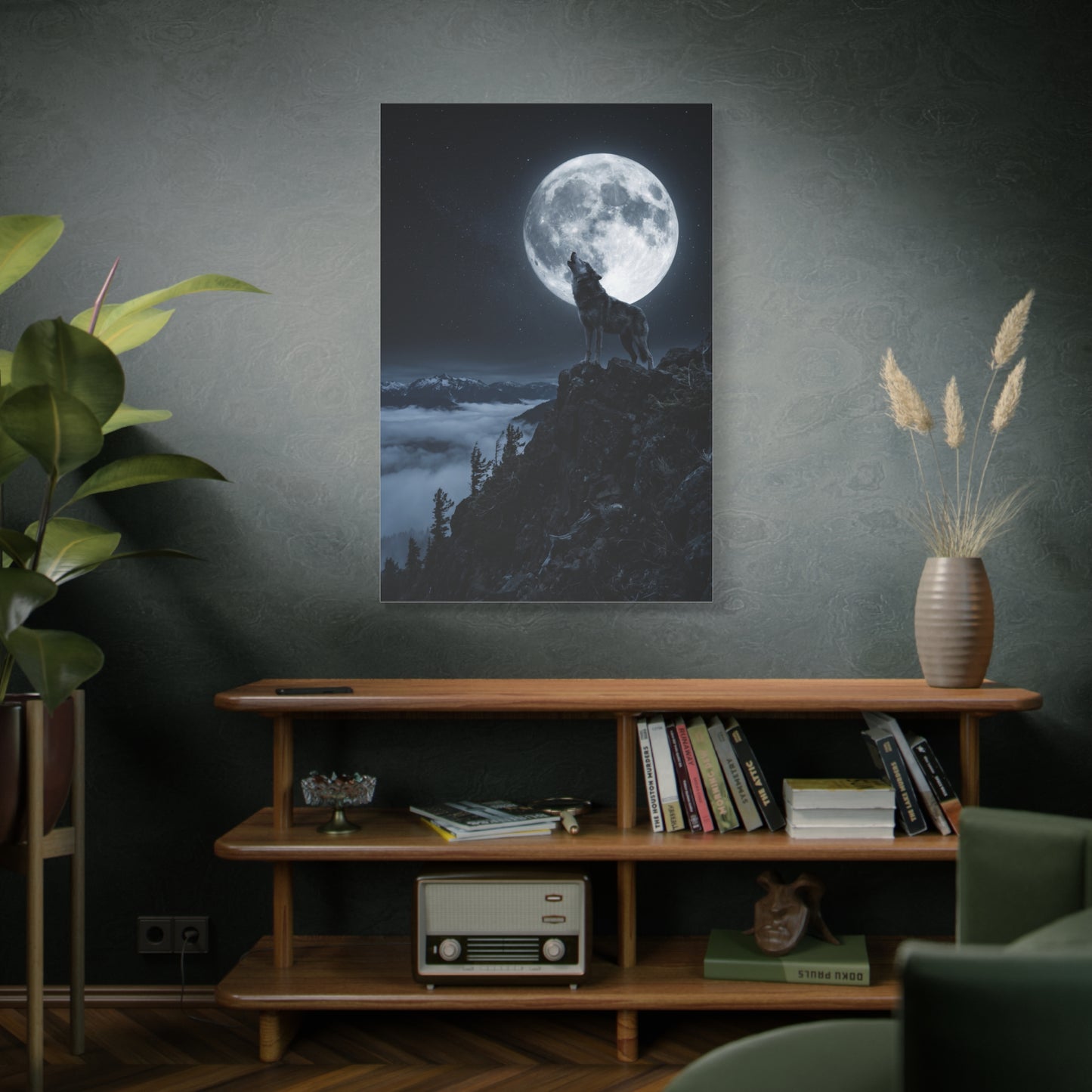 Full Moon Howling Wolf Ridge Scene Wall Art & Canvas Print