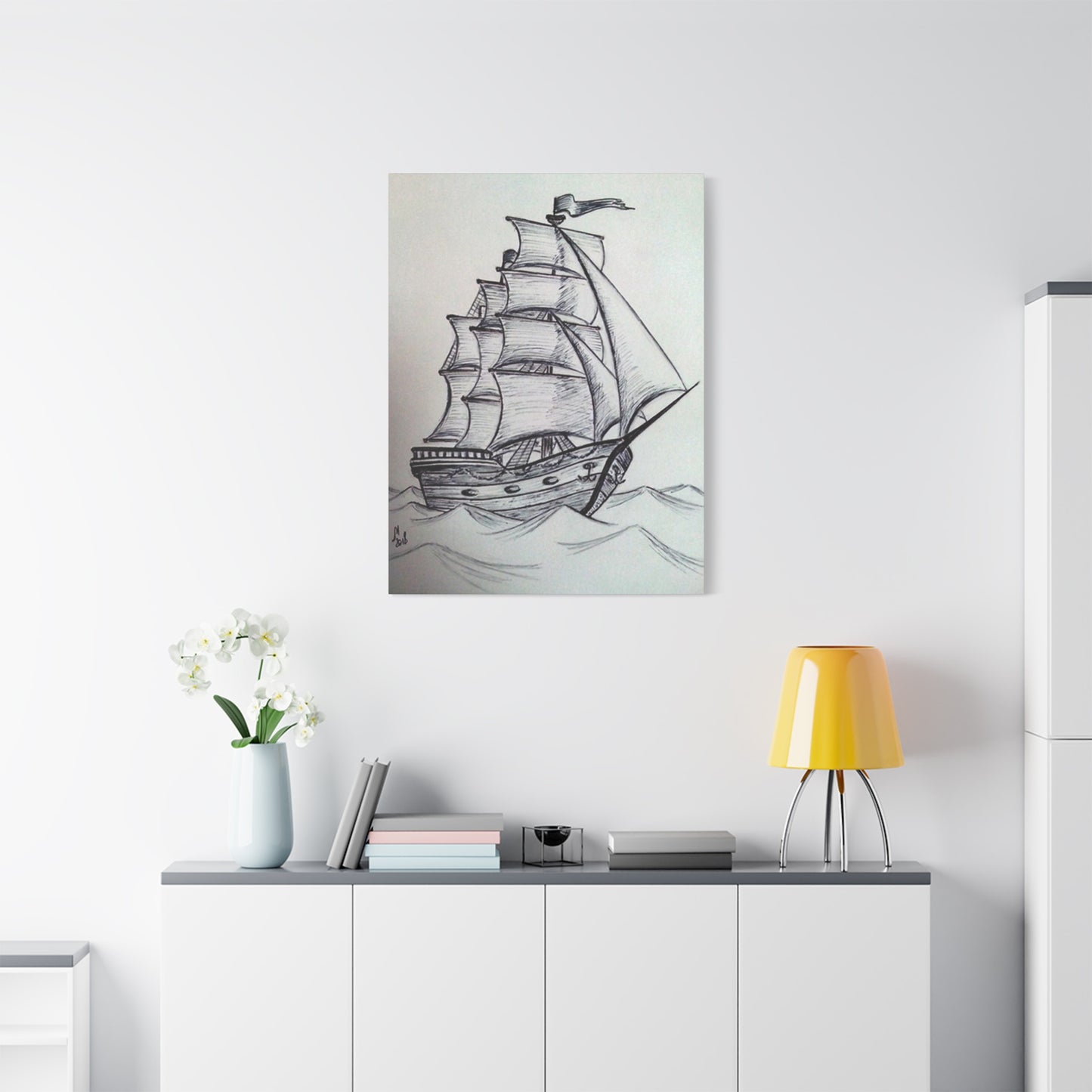 Ship Sailing Drawing Wall Art & Canvas Prints