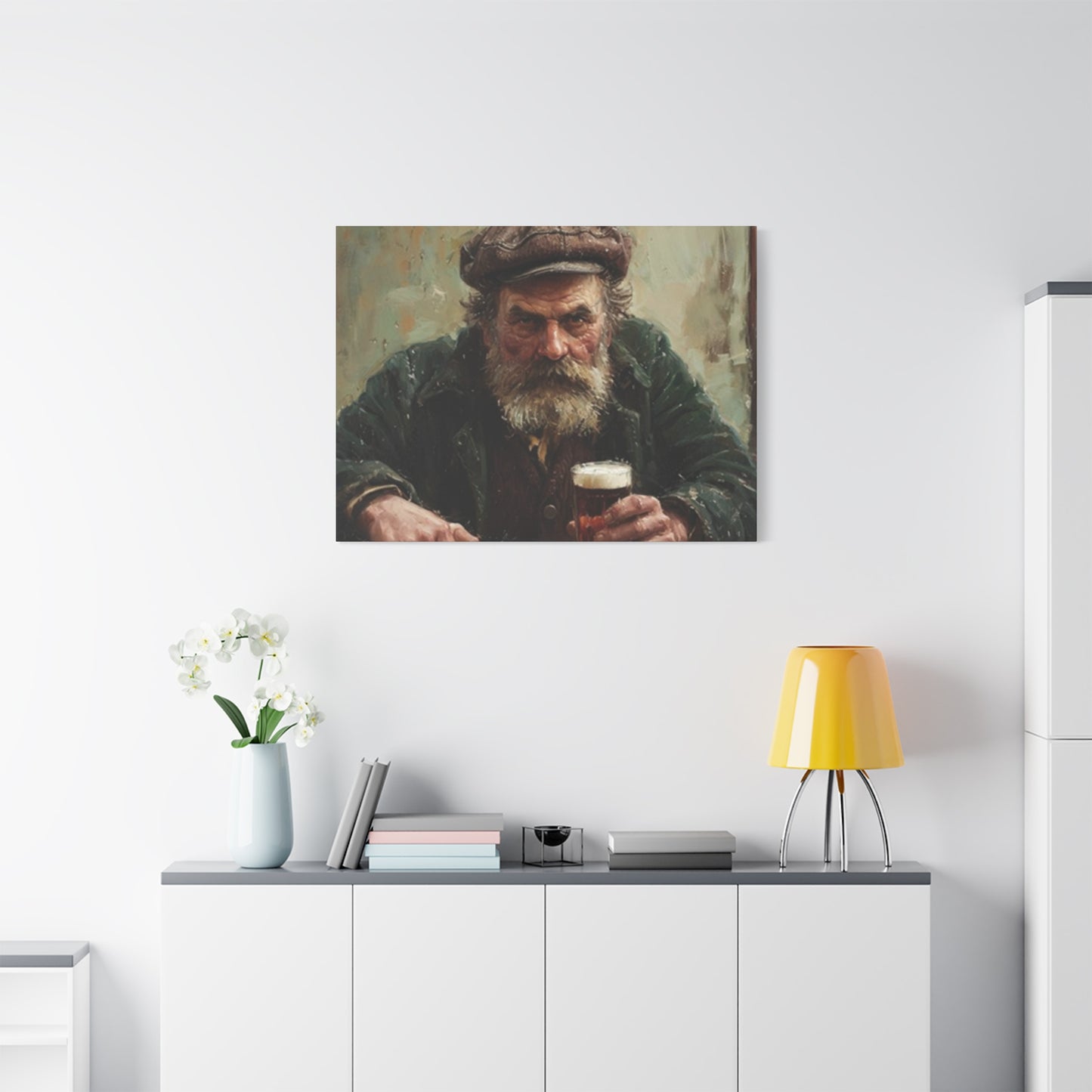Old Man With A Beer Painting Wall Art & Canvas Prints