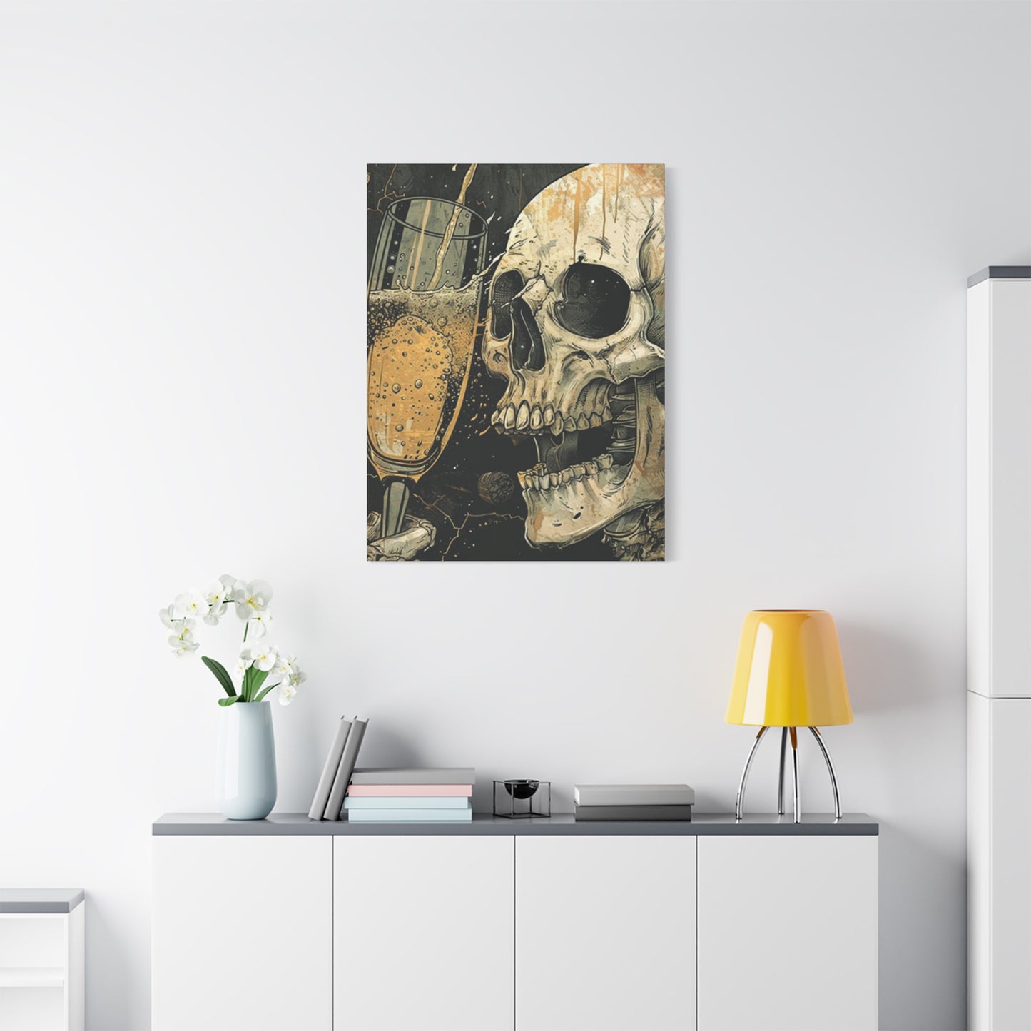Skull Drinking Poster Wall Art & Canvas Prints