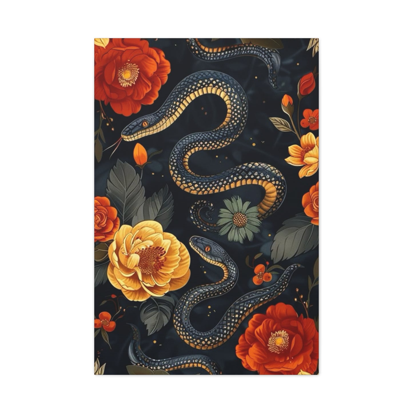 Black Cobra And Flower Heads Wall Art & Canvas Prints