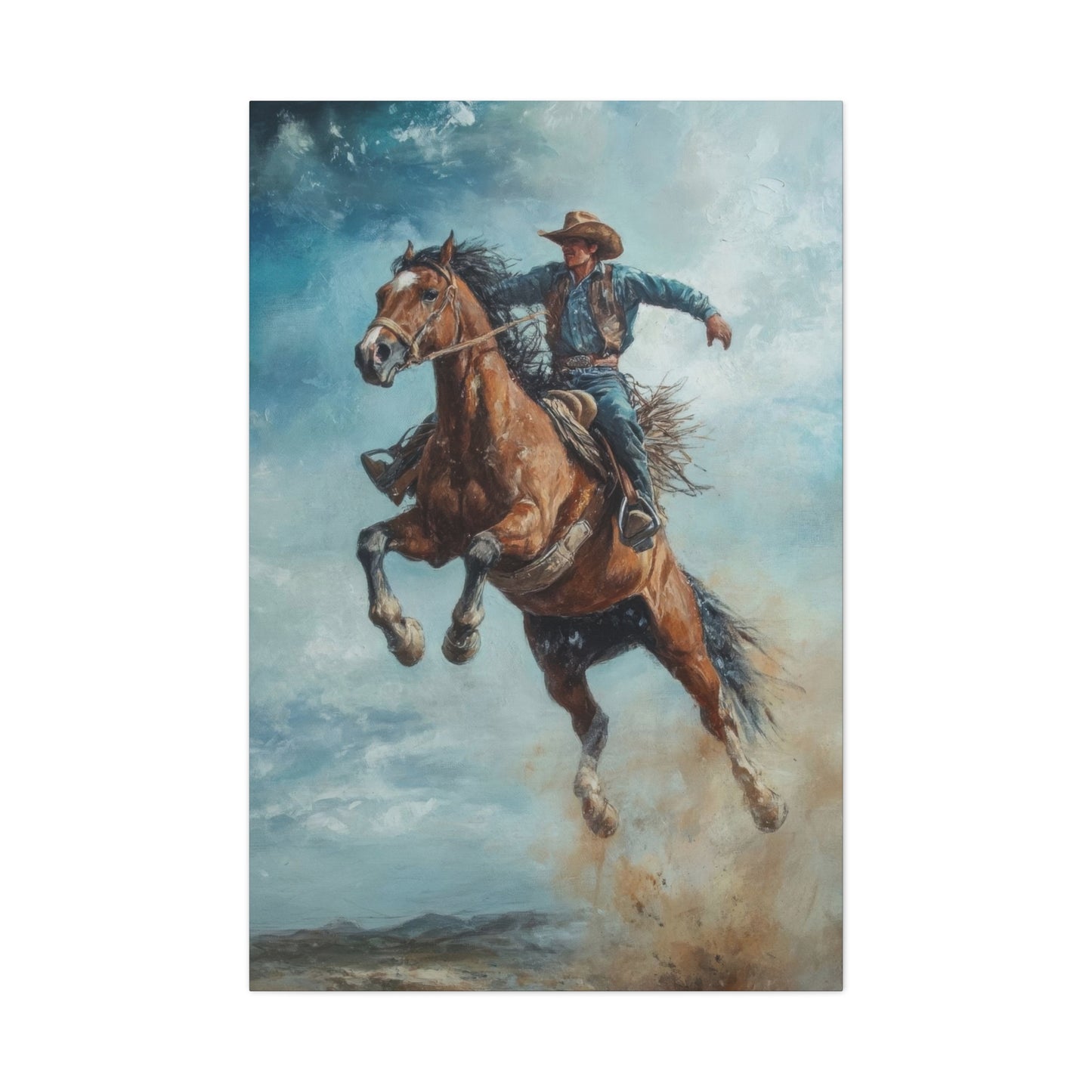 Cowboy On Jumping Horse 2 Wall Art & Canvas Prints