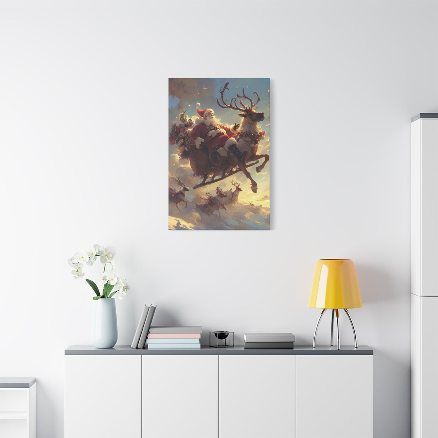 Santa Claus And Reindeer Flying Wall Art & Canvas Prints