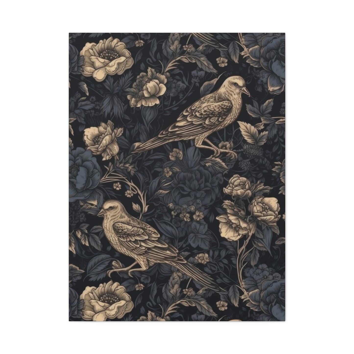 Birds Flowers Dark Pattern Wall Art & Canvas Prints