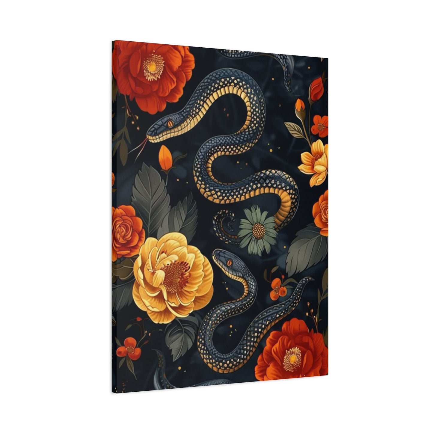 Black Cobra And Flower Heads Wall Art & Canvas Prints