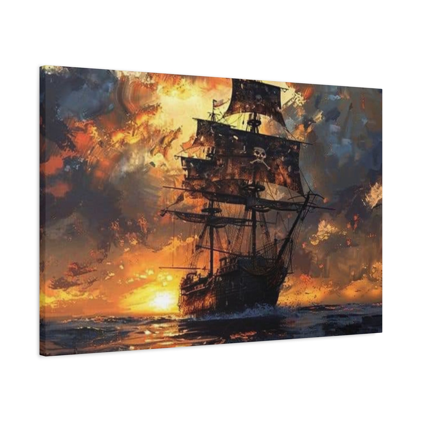 Ship In Sea With Sunset Wall Art & Canvas Prints