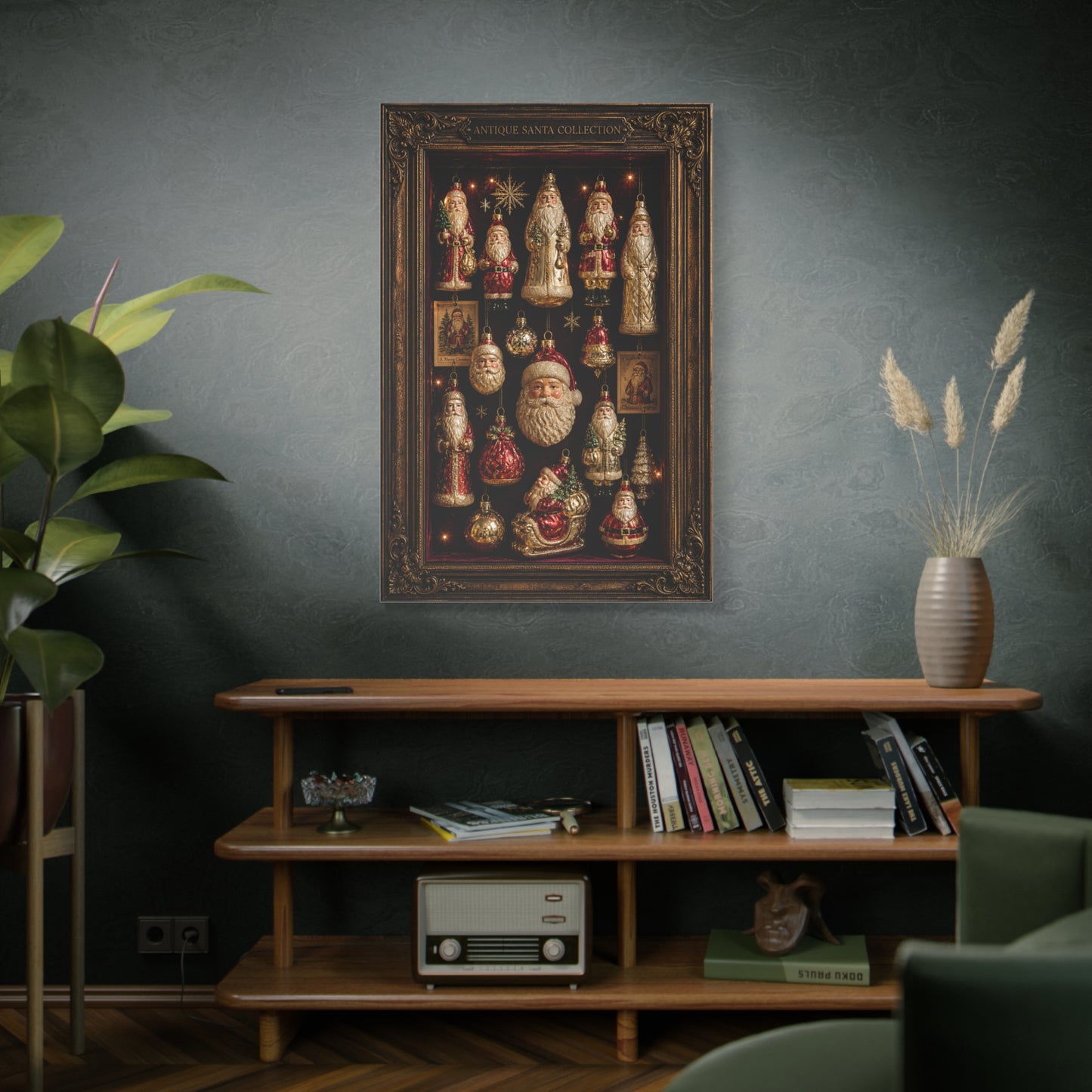 Antique Glass Santa Ornament Shadowbox Wall Art & Canvas Print