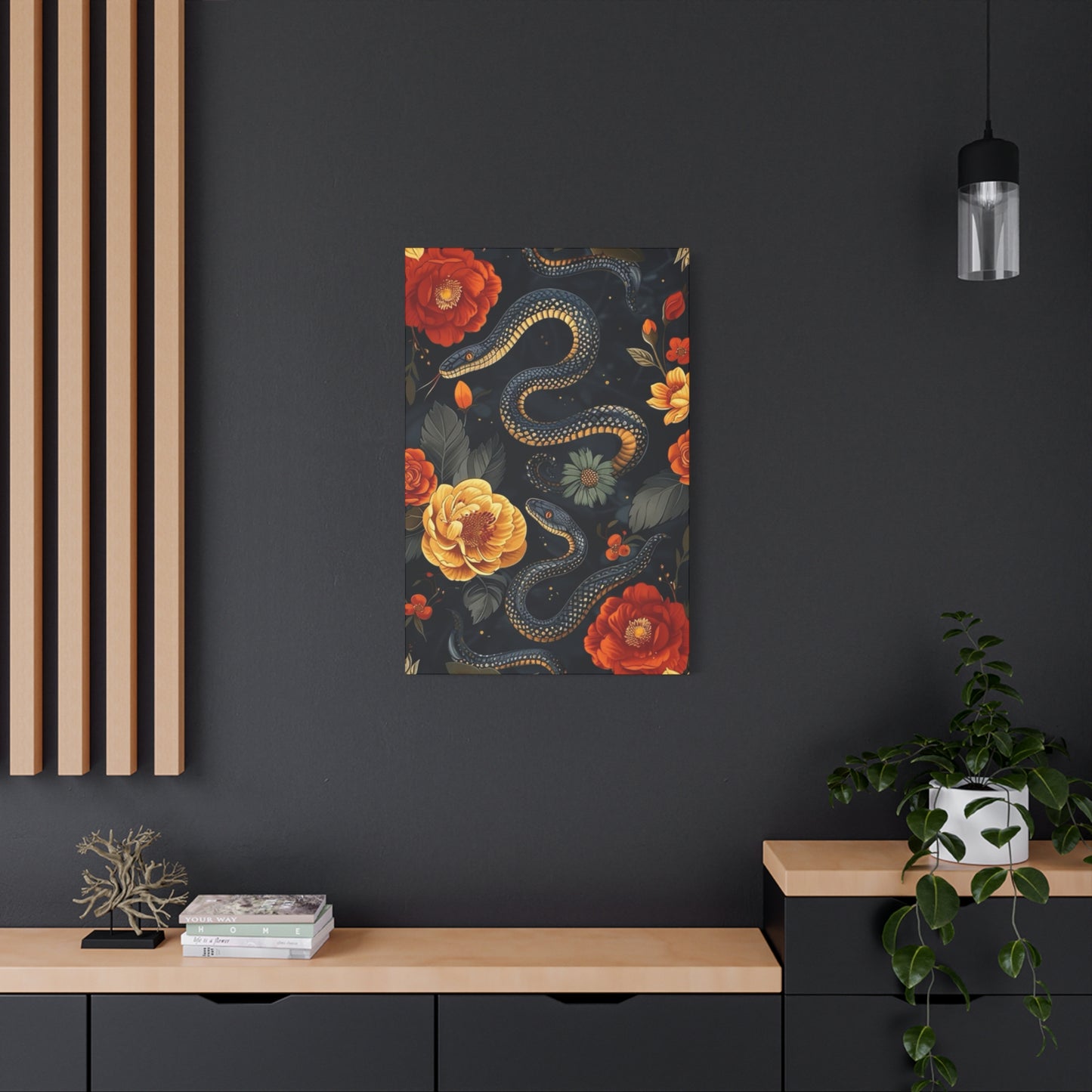 Black Cobra And Flower Heads Wall Art & Canvas Prints