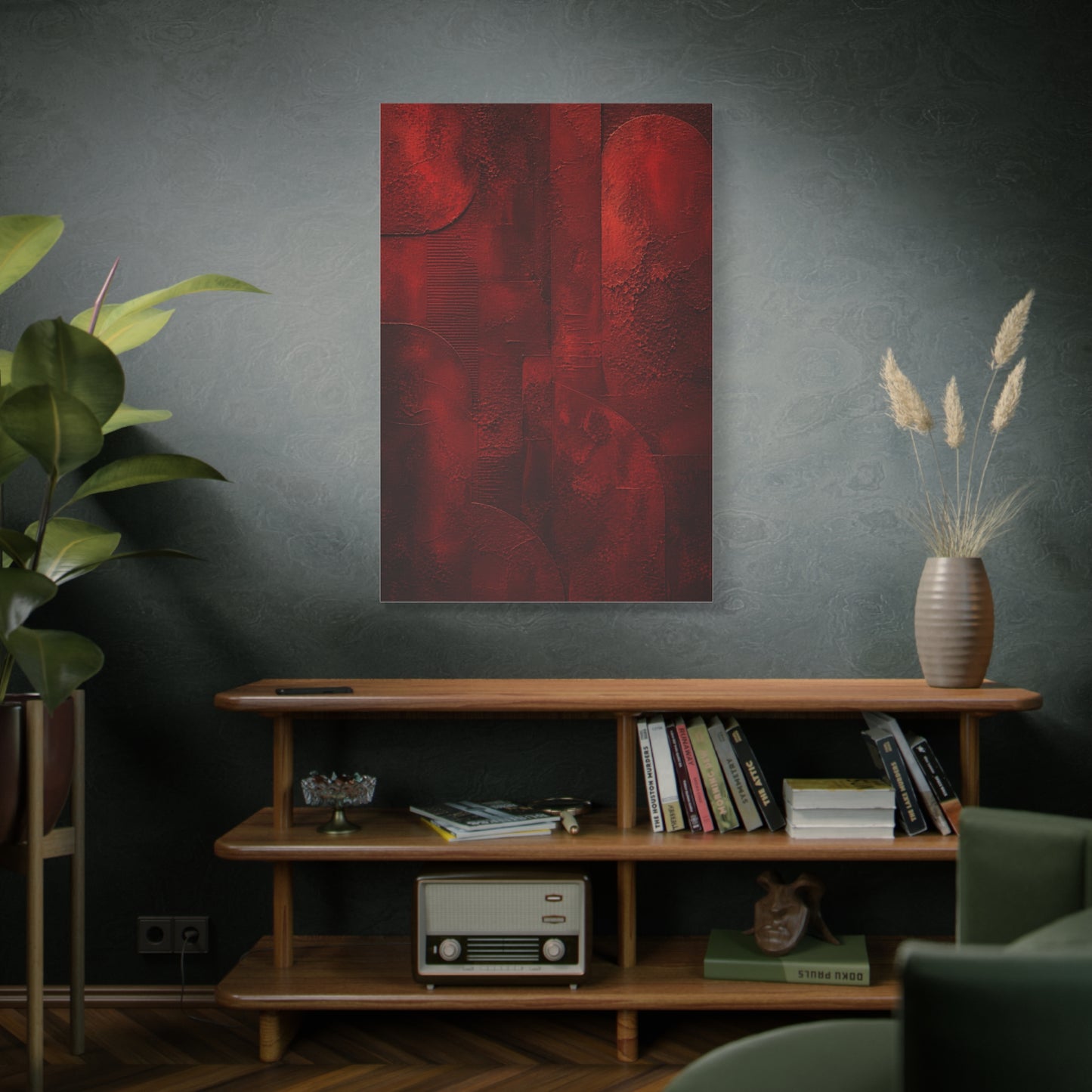 Sculptural Red Plaster Geometry Wall Art & Canvas Print
