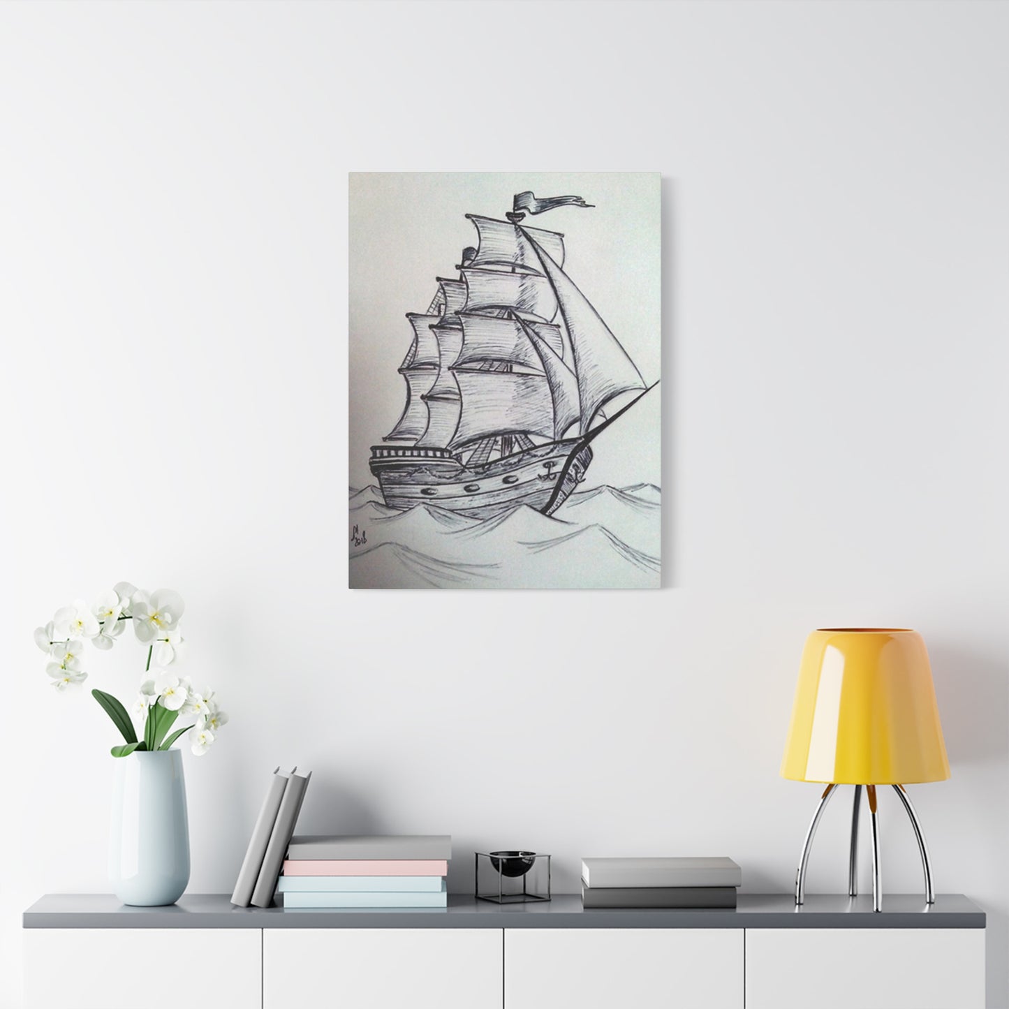 Ship Sailing Drawing Wall Art & Canvas Prints