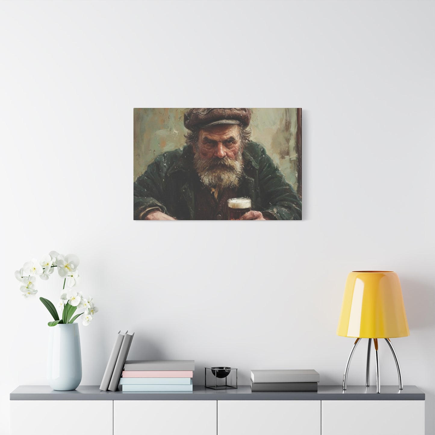 Old Man With A Beer Painting Wall Art & Canvas Prints