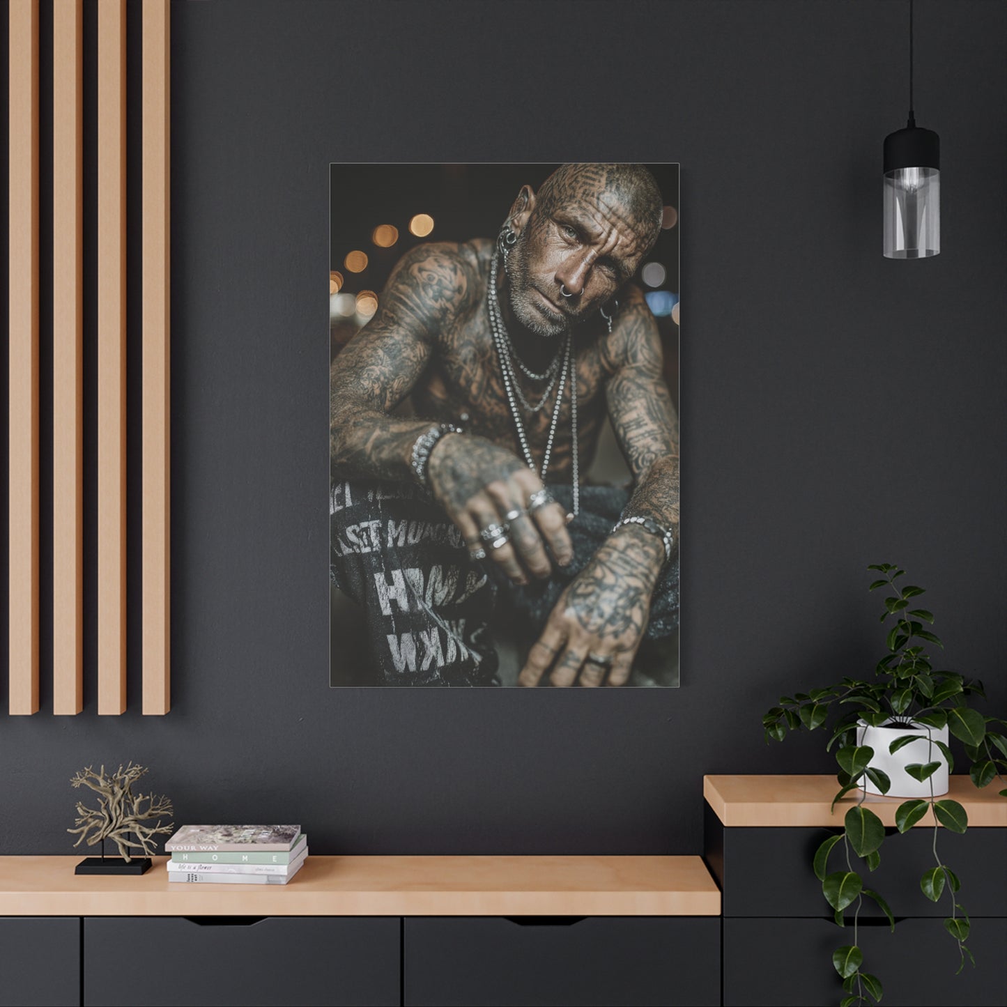 Tattooed Man Street Noir Portrait Wall Art & Canvas Print