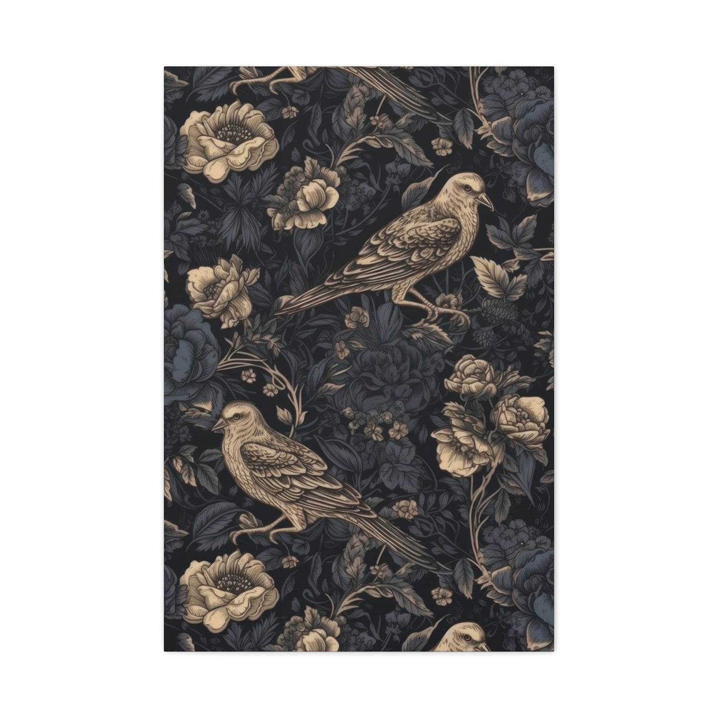 Birds Flowers Dark Pattern Wall Art & Canvas Prints